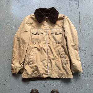 Vintage 1970s  William Barry Faux Fur Lined Jacket Coat Tan Size 38